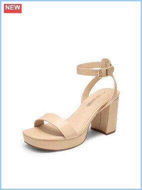 Chunky Block Heel Platform Sandals Women Square Toe Ankle Strap Faux Leather